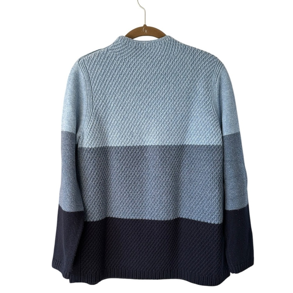 Talbots Mockneck Colorblock Sweater Size Large Blue Button Trim Cotton Blend - Picture 3 of 12